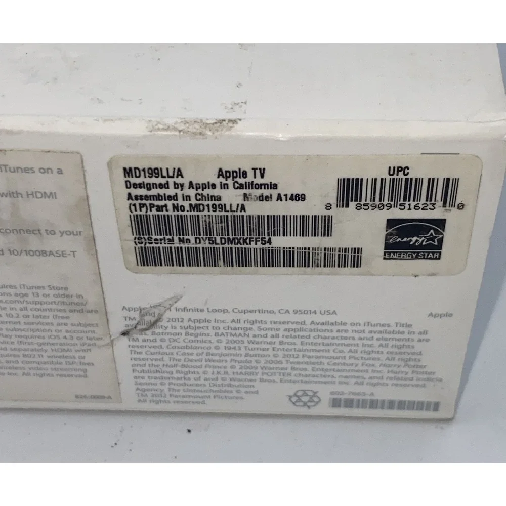 Apple TV A1469 3rd Generation With Remote & Power Cord